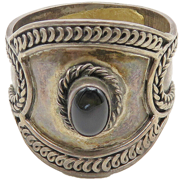 INDONESIA 925 Silver  Vintage Black Onyx Large Wheat Band Ring Sz 12.5 RG10582