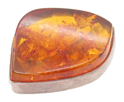 POLAND 925 Sterling Silver Vintage Minimalist Baltic Amber Brooch Pin BP10132