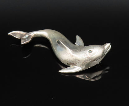 MEXICO 925 Silver  Vintage Carved Dolphin Sea Animal Brooch Pin  BP10035