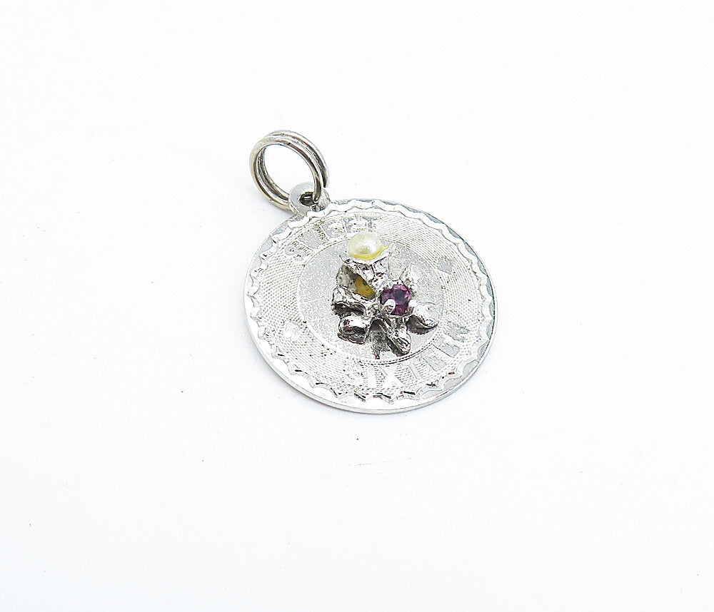 925 Sterling Silver  Petite Pearl & Topaz Shiny Sweet Sixteen Pendant  PT3805