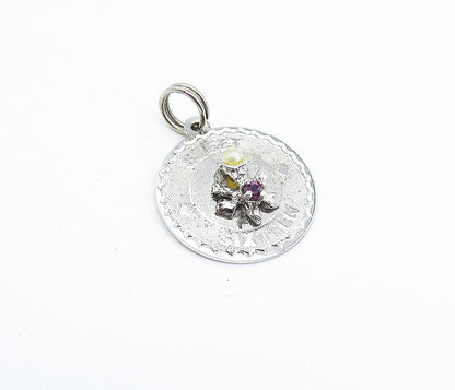 925 Sterling Silver  Petite Pearl & Topaz Shiny Sweet Sixteen Pendant  PT3805