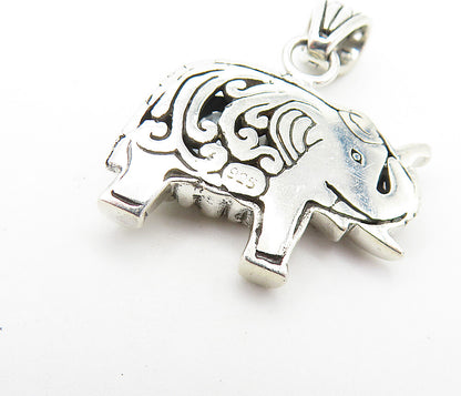 925 Sterling Silver  Vintage Blue Topaz Petite Swirl Elephant Pendant  PT5801