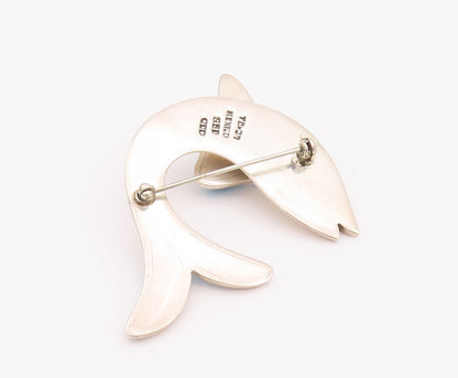 925 Sterling Silver Vintage Brooch Pin MEXICO Diving Turquoise Dolphin  BP10742