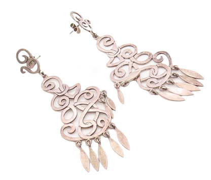 925 Sterling Silver Vintage Earrings TAXCO Large Designer Solid Cutout EG13233
