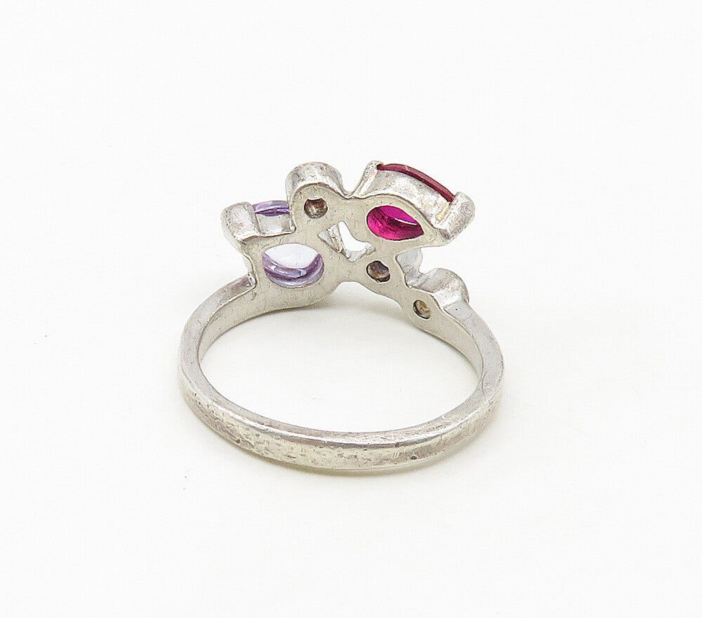 925 Sterling Silver Cubic Zirconia & Multi Color Topaz Band Ring Sz 8 RG16962