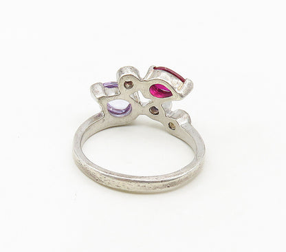 925 Sterling Silver Cubic Zirconia & Multi Color Topaz Band Ring Sz 8 RG16962