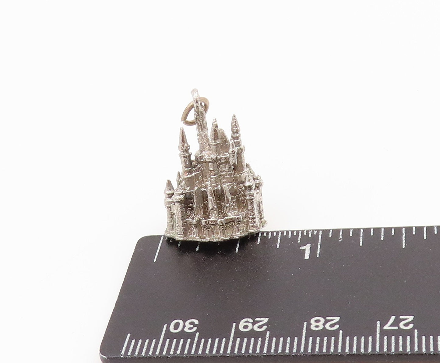 925 Sterling Silver Vintage Pendant Dark Tone Carved Walt Disney Castle  PT24280