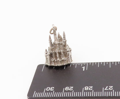 925 Sterling Silver Vintage Pendant Dark Tone Carved Walt Disney Castle  PT24280