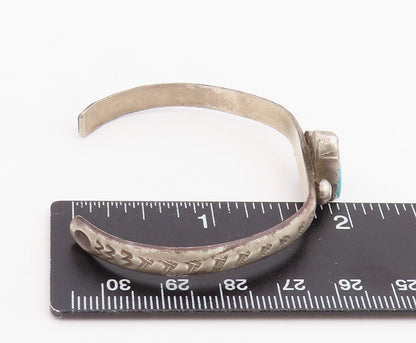 925 Sterling Silver Vintage Bracelet NAVAJO Turquoise Etched Cuff  BT11838