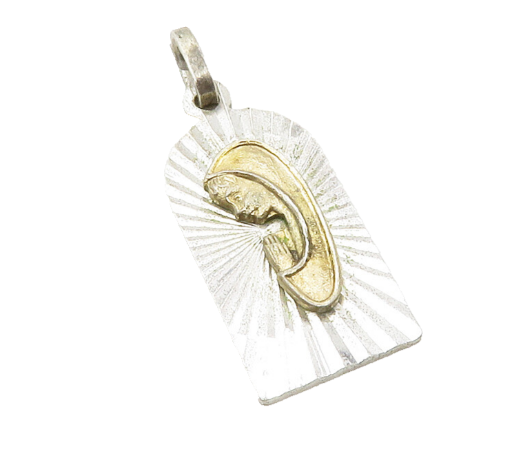 925 Sterling Silver  Vintage Antique Two Tone Person Praying Pendant  PT9941