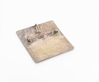 925 Sterling Silver Vintage Brooch Pin MEXICO Abalone Inlay Square  BP12436