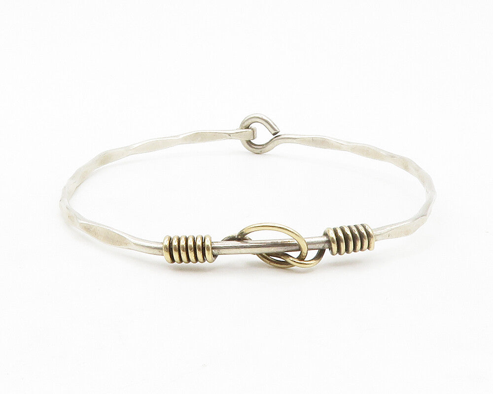 925 Sterling Silver  Vintage Shiny 2 Tone Petite Hook Bangle Bracelet  BT5200