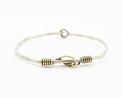 925 Sterling Silver  Vintage Shiny 2 Tone Petite Hook Bangle Bracelet  BT5200