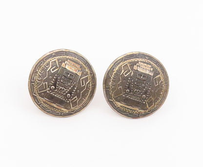 925 Sterling Silver Vintage Cuff Links Dark Tone Trible Face Carved  TR3881