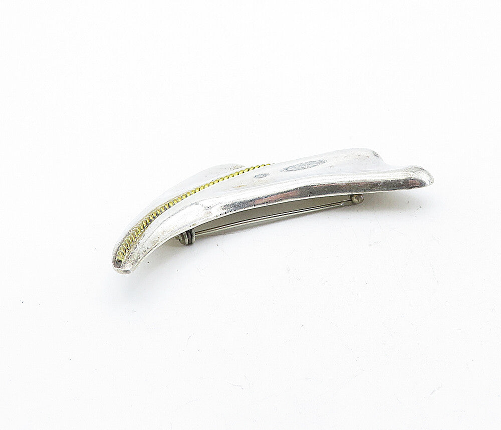 MEXICO 925 Sterling Silver  Vintage Modernist 2 Tone Twist Brooch Pin  BP2038