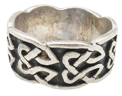 925 Sterling Silver  Vintage Oxidized Celtic Knot Band Ring Sz 8  RG11102