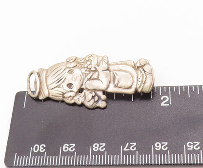 925 Sterling Silver Vintage Brooch Pin PMI Carved Cute Little Girl  BP10959