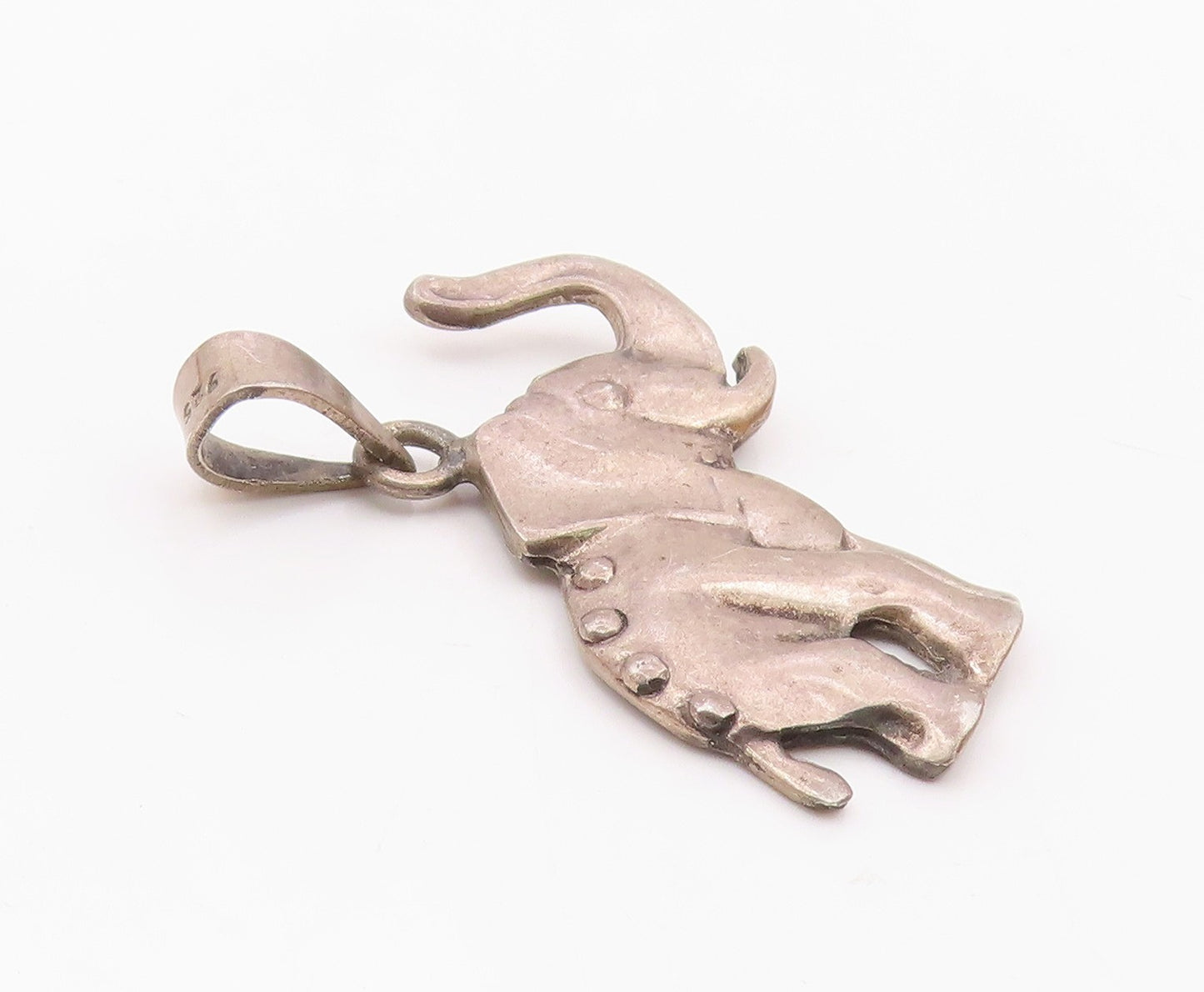 925 Sterling Silver  Vintage Baby Elephant With Trunk Up Pendant  PT21892