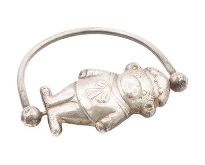 925 Sterling Silver Vintage Bracelet Antique Teddy Bear Figure RATTLES  BT11810