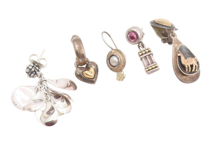 14K Gold & 925 Sterling Silver Vintage Earrings Designer Gemstone Lot  EG14298