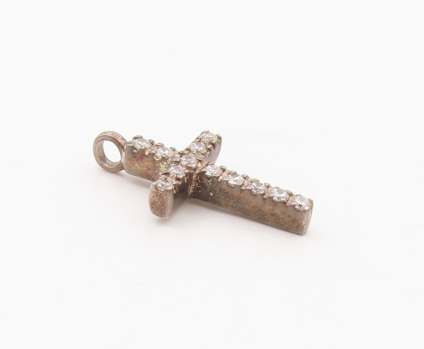 925 Silver  Vintage Petite Cubic Zirconia Religious Cross Pendant  PT11634
