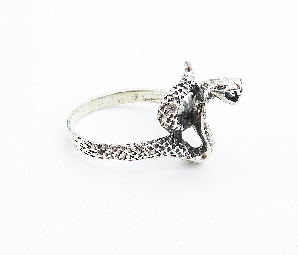 925 Sterling Silver  Vintage Cobra Snake Motif Large Band Ring Sz 13  RG7425