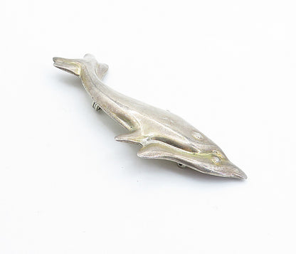 MEXICO 925 Sterling Silver  Vintage Double Dolphin Love Brooch Pin  BP2453