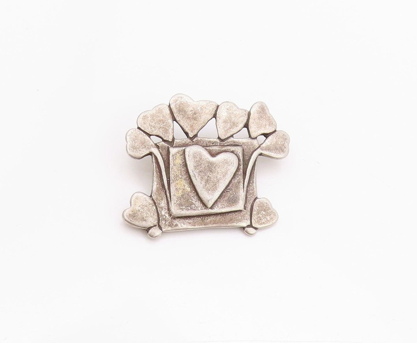 925 Sterling Silver Vintage Brooch Designer Dark Tone Heart Love Box   BP11585