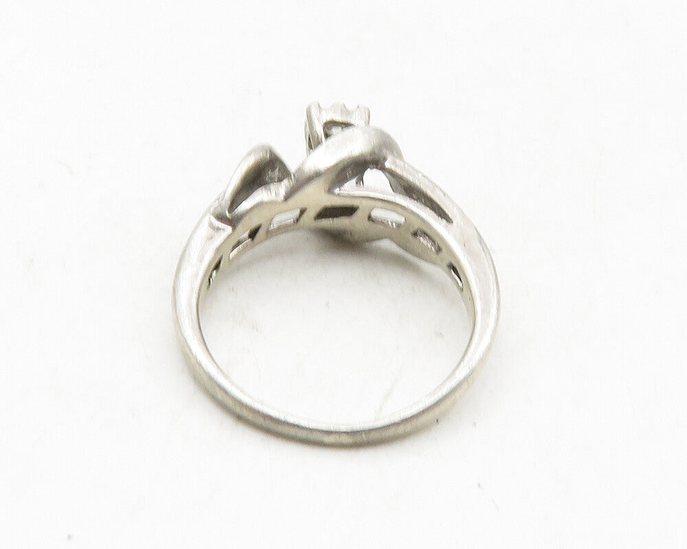 925 Sterling Silver  Vintage Genuine Diamonds Wrapped Band Ring Sz 5  RG9991