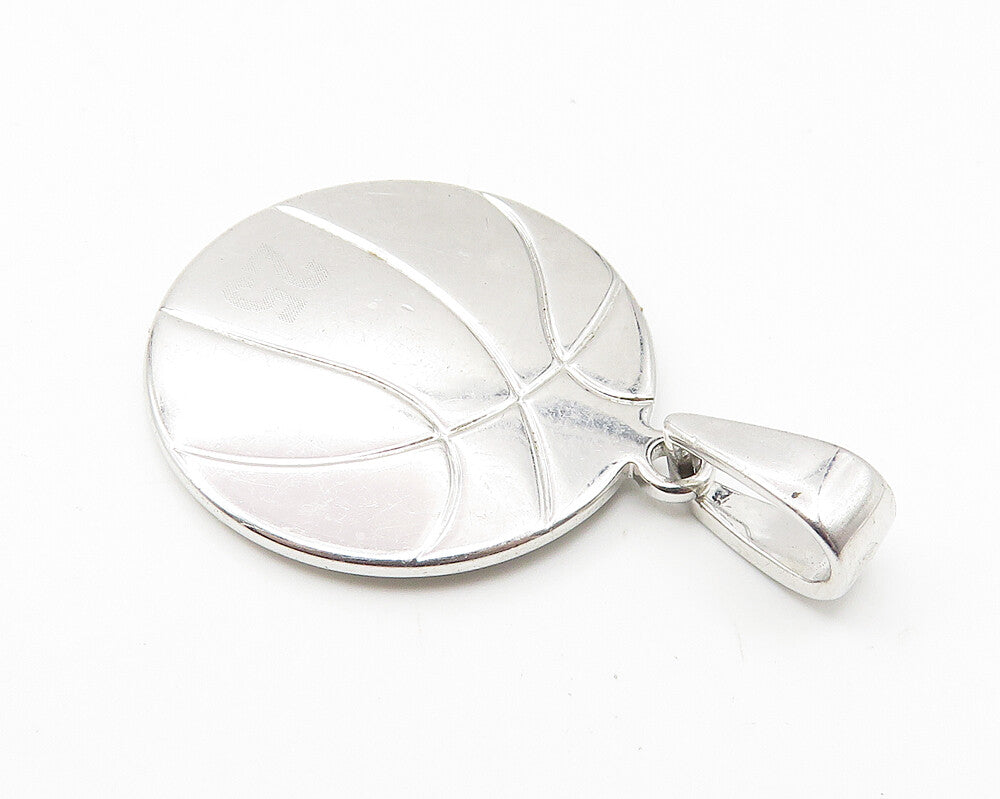 925 Sterling Silver  Polished Basketball Sports Motif Drop Pendant  PT8505