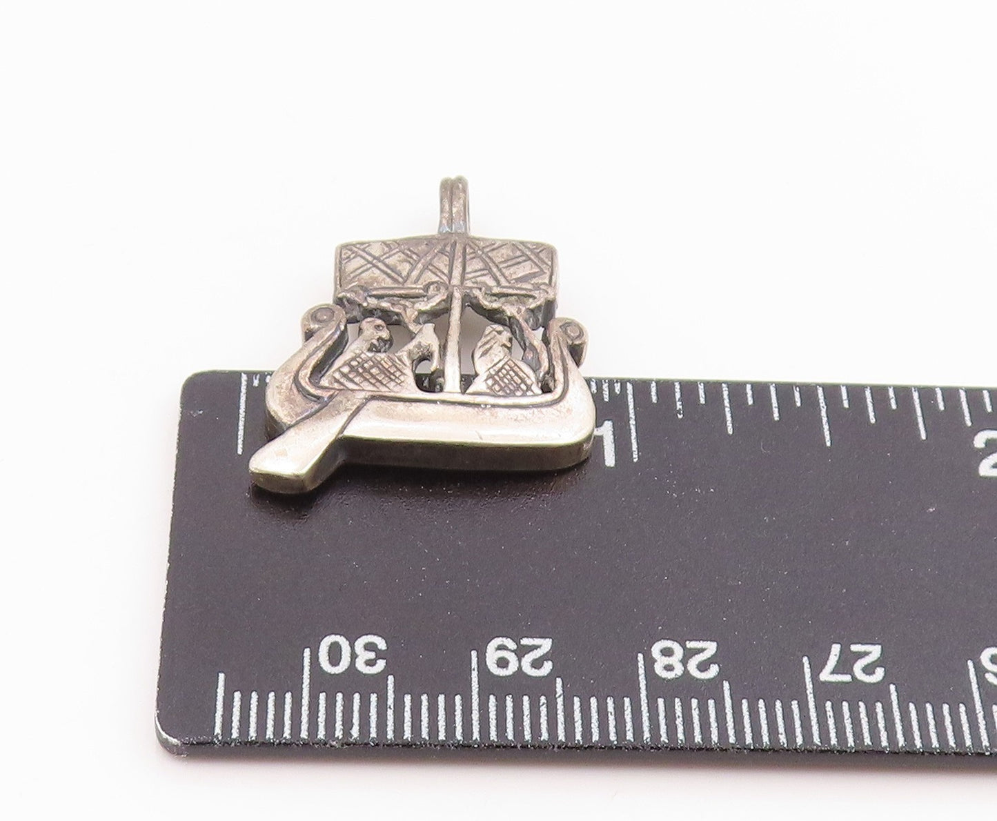 925 Sterling Silver Vintage Pendant Classic Etched Viking Ship Charm  PT26138