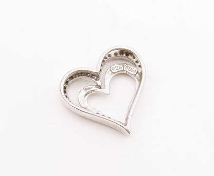 925 Sterling Silver  Vintage Genuine Diamonds Open Love Heart Pendant  PT16261