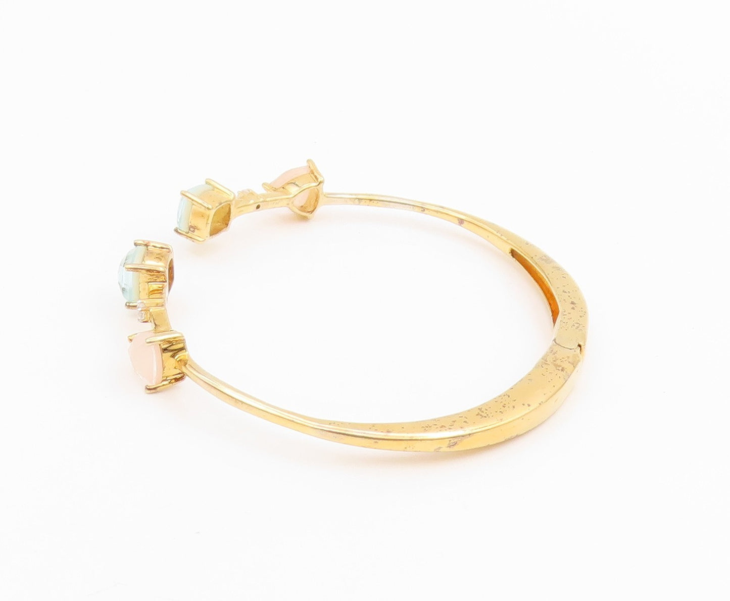 925 Sterling Silver Vintage Bracelet Gold Plated Quartz Elegant Cuff  BT11656