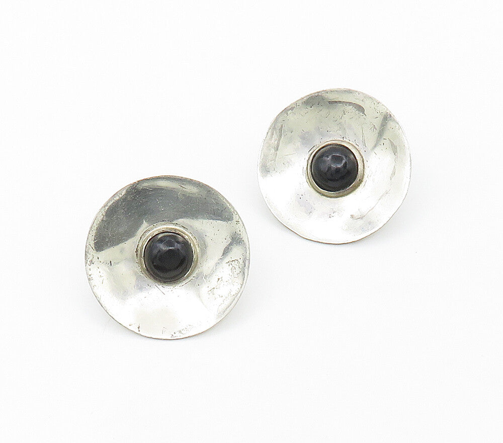 HUBERT HARMON 925 Silver  Vintage Black Onyx Non Pierce Drop Earrings  EG8749