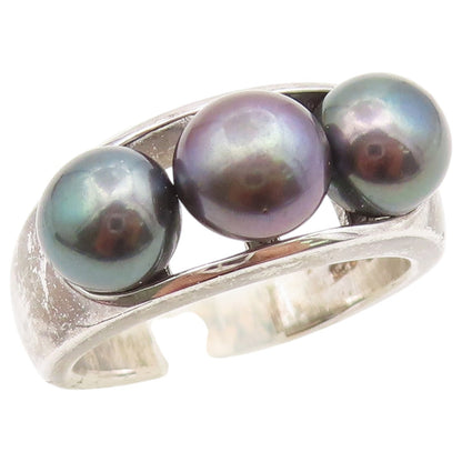 925 Sterling Silver Vintage Ring Modernist Triple Pearl Band  Sz 8  RG36940
