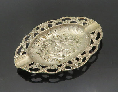 EUROPEAN 925 Sterling Silver  Vintage Angels Reading Floral Ash Tray  TR2642