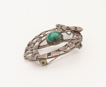 925 Silver  Vintage Geometric Cutout Loop Chrysocolla Brooch Pin  BP10212