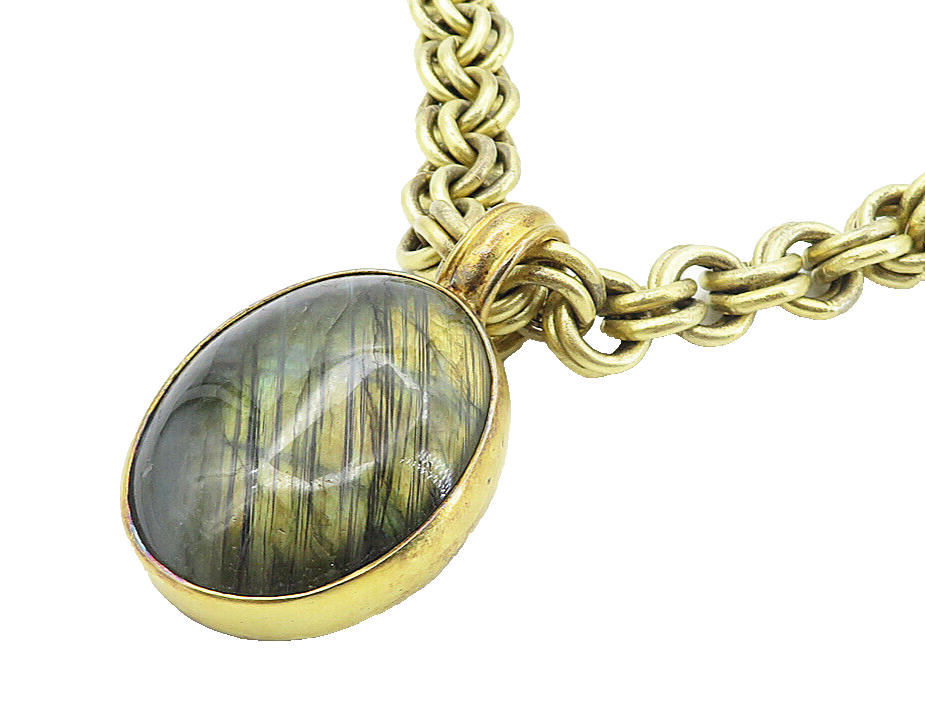 925 Sterling Silver Vintage Gemstone DESIGNER Chunky Link Chain Necklace  NE1512