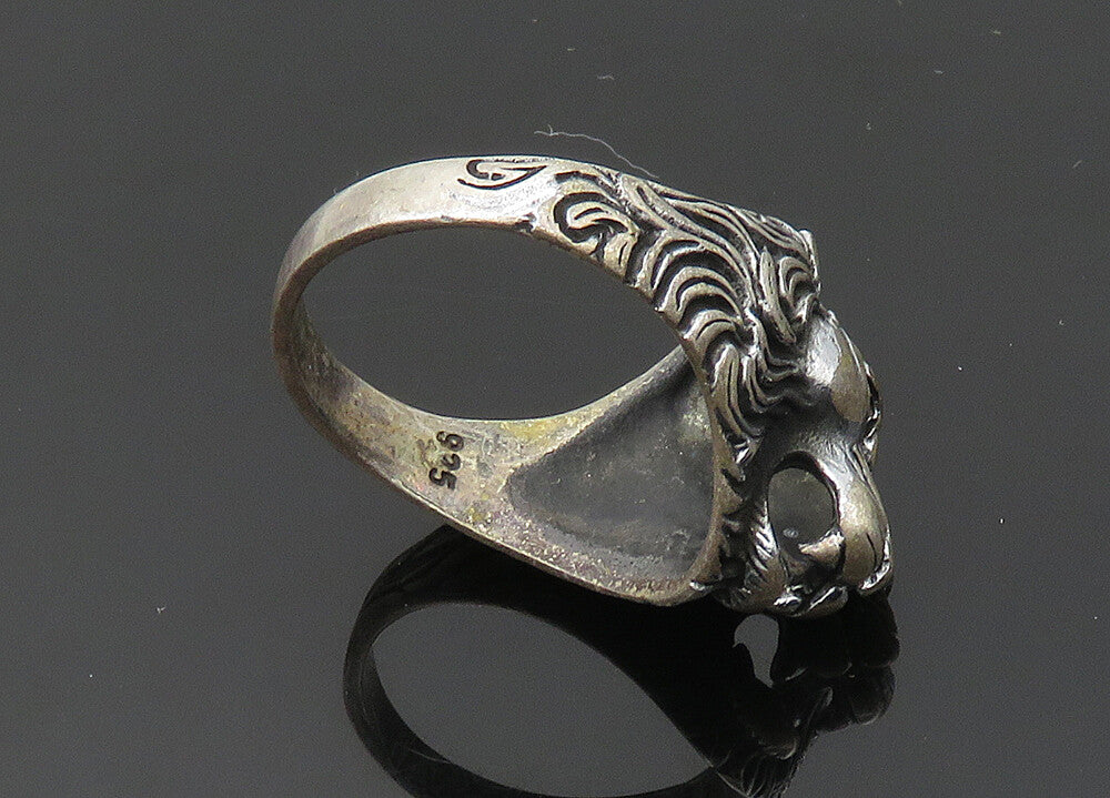925 Sterling Silver  Vintage Dark Tone Lion's Head Band Ring Sz 13  RG20261