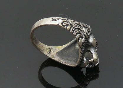 925 Sterling Silver  Vintage Dark Tone Lion's Head Band Ring Sz 13  RG20261