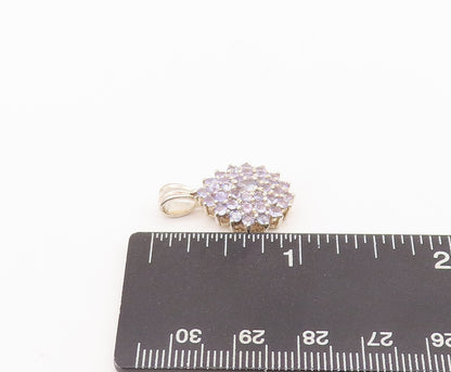 925 Sterling Silver Vintage Pendant Tanzanite Beaded Small Flower  PT22552