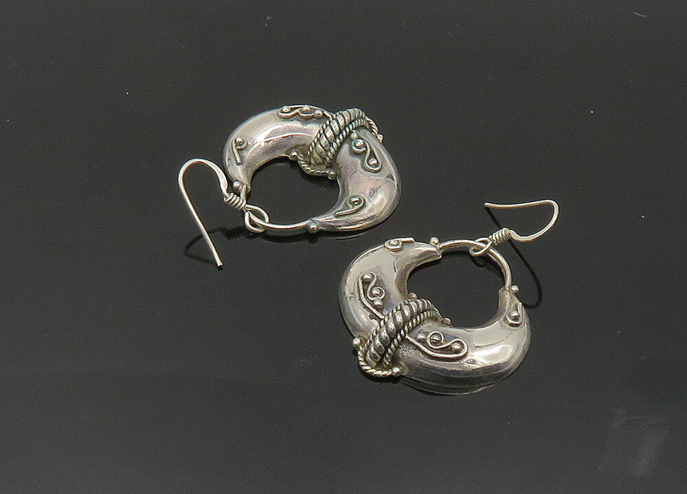 925 Sterling Silver  Vintage Shiny Hollow Swirl Twist Hoop Earrings  EG10136