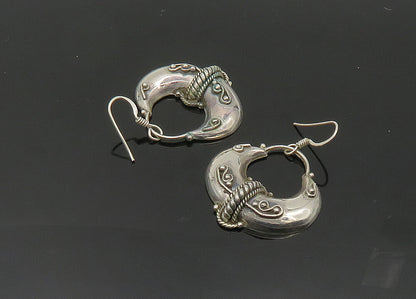 925 Sterling Silver  Vintage Shiny Hollow Swirl Twist Hoop Earrings  EG10136