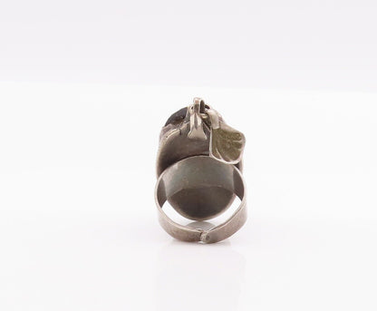 925 Sterling Silver Vintage Ring Oval Cabochon Onyx Dangling Charm Sz 8  RG28379