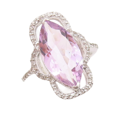 925 Sterling Silver Vintage Ring Marquise Cut Amethyst & Topaz  Sz 7.5  RG29520