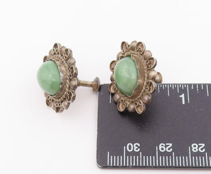 925 Sterling Silver Vintage Earrings MEXICO Cabochon Jade Screw Back  EG14449