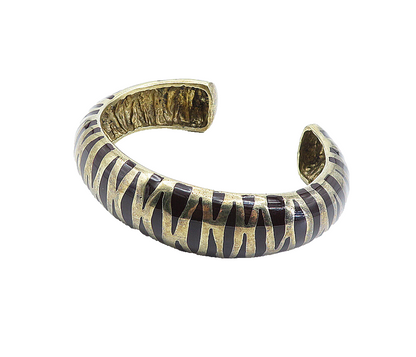 925 Sterling Silver Vintage Enamel Coated Zebra Striped Cuff Bracelet BT2066