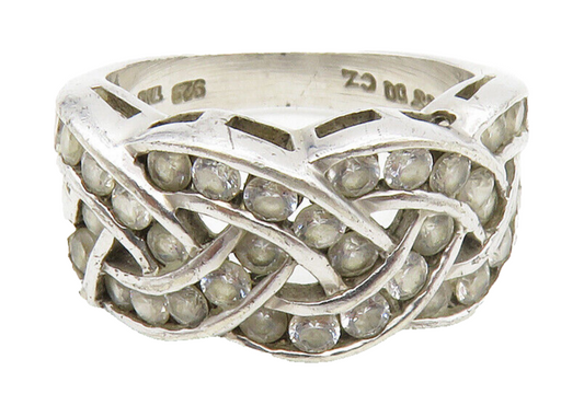 925 Sterling Silver  Vintage White Topaz Braided Band Ring Sz 6  RG13893