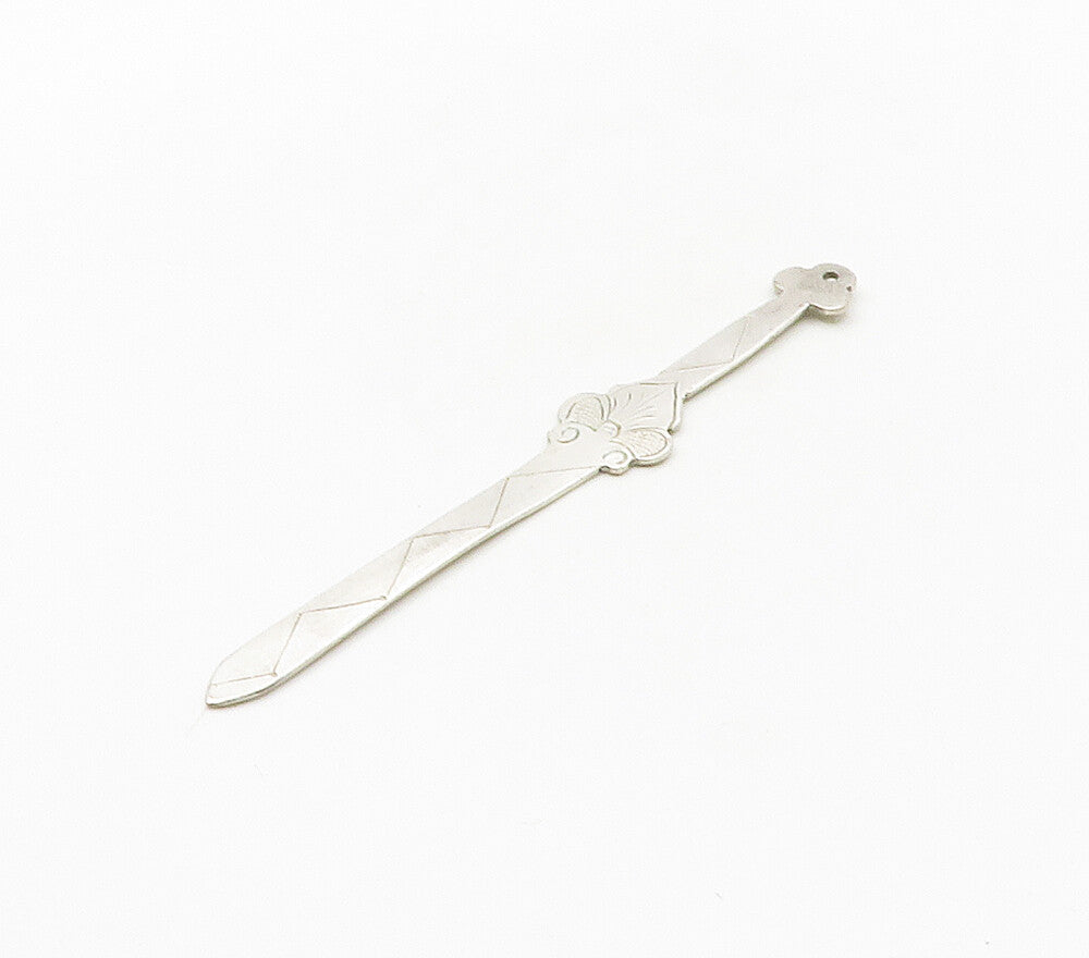 925 Sterling Silver  Vintage Floral Etched Detail Sword Motif Pendant  PT12844