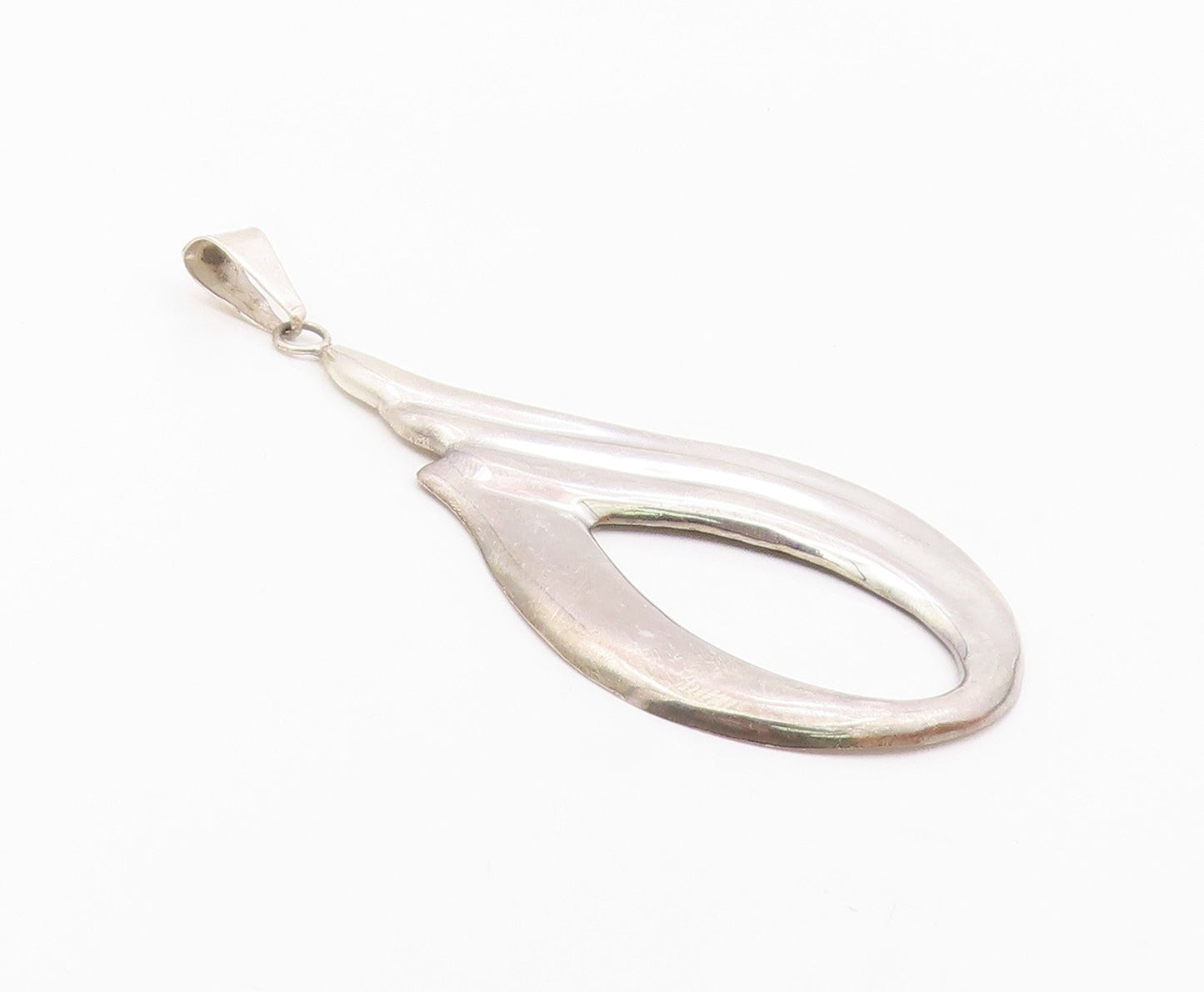 MEXICO 925 Sterling Silver  Vintage Shiny Ribbon Motif Drop Pendant  PT16165